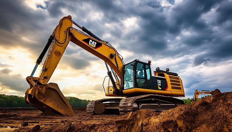 Cat Large Excavator on Job Site with Epic Sky